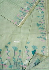 Pastel pista Green with Green Tassels - Muslin Silk with floral Weaving Border and Pallu